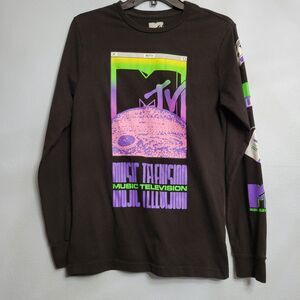 MTV Music Television 90s Retro Black Long Sleeve Moon Graphic T-Shirt SM